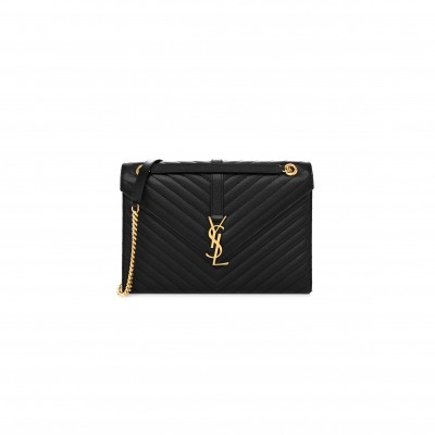 YSL ENVELOPE MATELASSE LARGE SHOULDER BAG IN BLACK 1543620 (31*22*7.5cm)